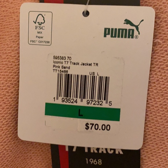 NWT Puma track jacket with zipper pink sand & white in color men size Large - Picture 7 of 10